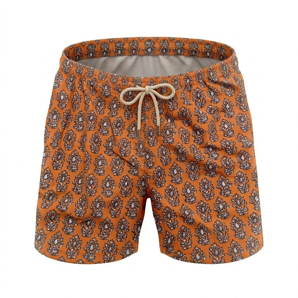 J. McLaughlin Mens Orange Paisley Swim Trunks Mesh Lined Shorts Size XL